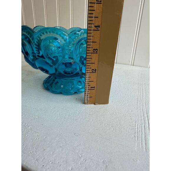 Vintage L.E. Smith Moon and Stars Pedestal Candy Dish | Colonial Blue Glass | 4" - Picture 5 of 9